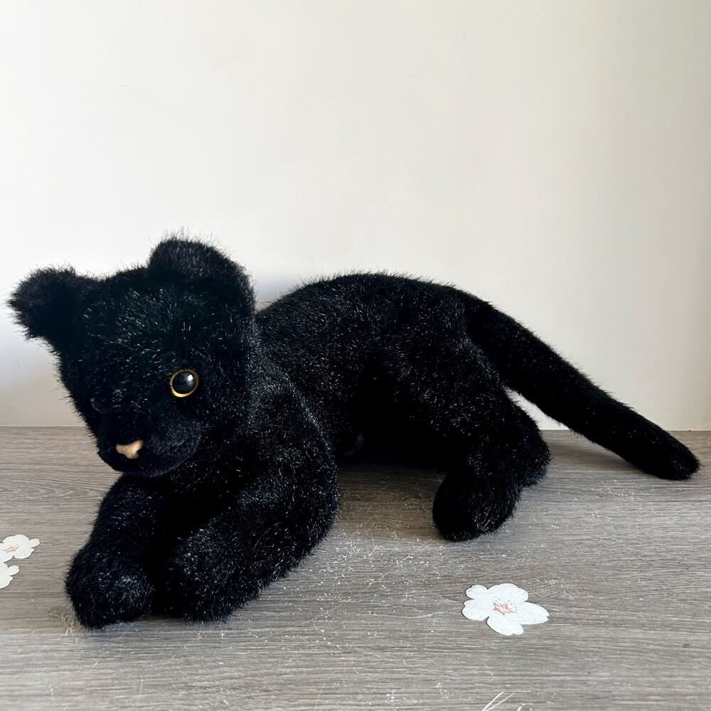 Vintage MIDNIGHT Realistic Black Cat Stuffed Animal Halloween Plush by Russ EUC